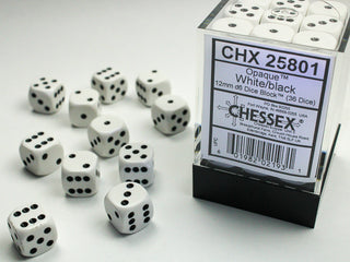 Dice - Chessex - D6 Set (36 ct.) - 12mm - Opaque - White/Black