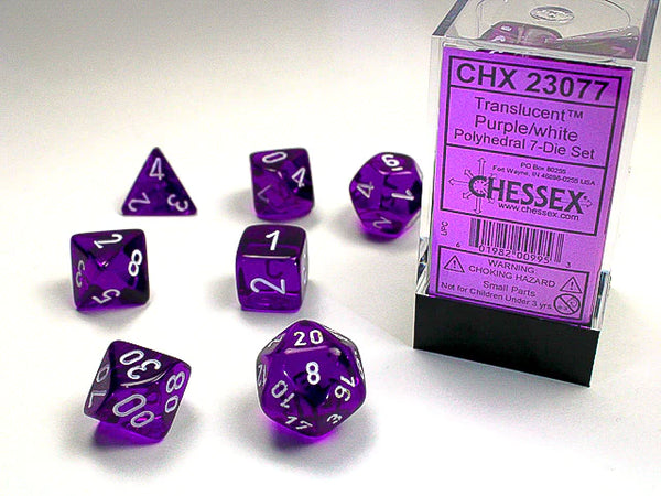 Dice - Chessex - Polyhedral Set (7 ct.) - 16mm - Translucent - Purple/White