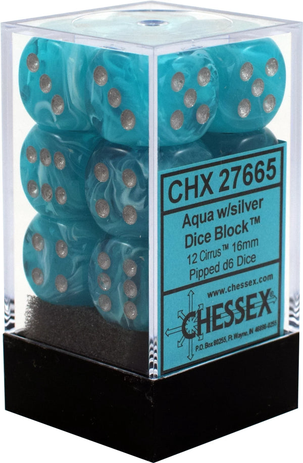 Dice - Chessex - D6 Set (12 ct.) - 16mm - Cirrus - Aqua/Silver