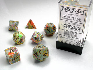 Dice - Chessex - Polyhedral Set (7 ct.) - 16mm - Festive - Vibrant/Brown