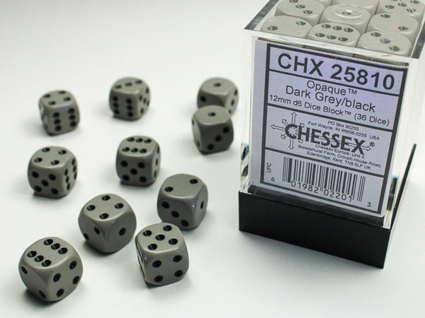 Dice - Chessex - D6 Set (36 ct.) - 12mm - Opaque - Grey/Black