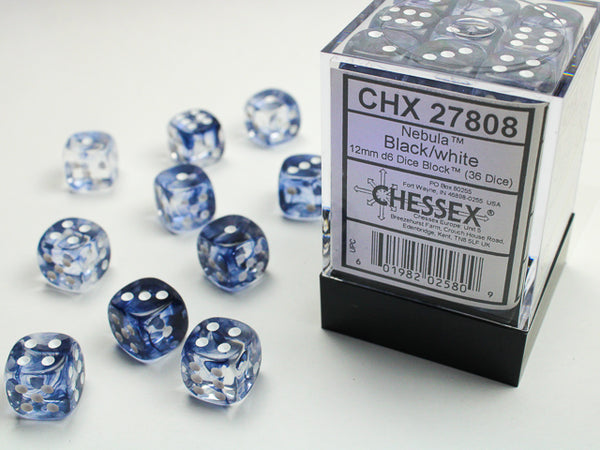Dice - Chessex - D6 Set (36 ct.) - 12mm - Nebula - Black/White