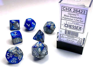 Dice - Chessex - Polyhedral Set (7 ct.) - 16mm - Gemini - Blue Steel/White