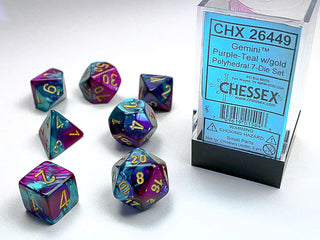Dice - Chessex - Polyhedral Set (7 ct.) - 16mm - Gemini - Purple Teal/Gold