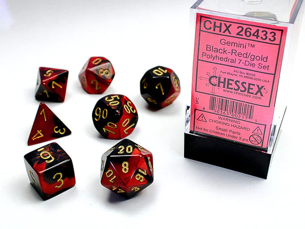 Dice - Chessex - Polyhedral Set (7 ct.) - 16mm - Gemini - Black Red/Gold