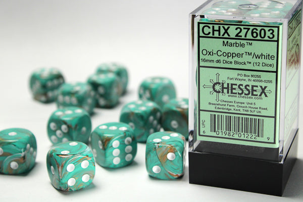 Dice - Chessex - D6 Set (12 ct.) - 16mm - Marble - Oxi Copper