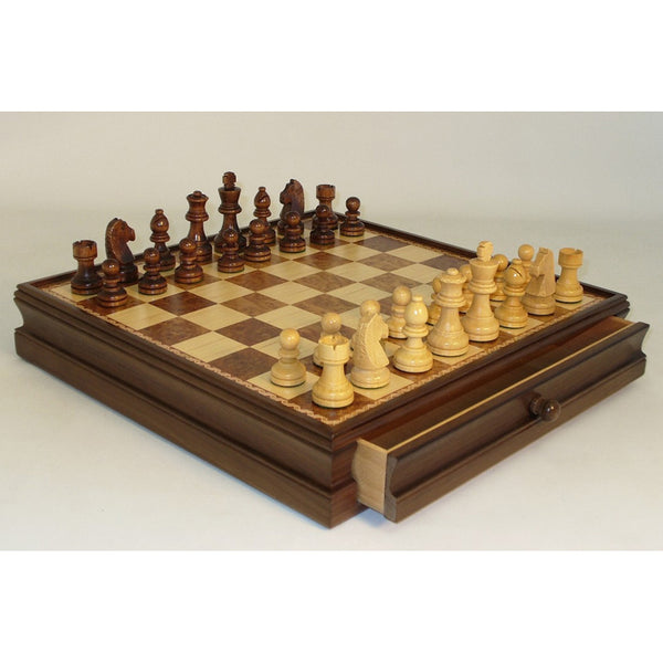 Chess Set - 15" Walnut/Maple Wood + Drawer