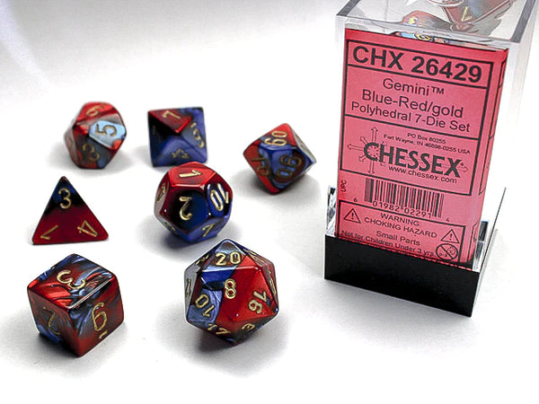 Dice - Chessex - Polyhedral Set (7 ct.) - 16mm - Gemini - Blue Red/Gold