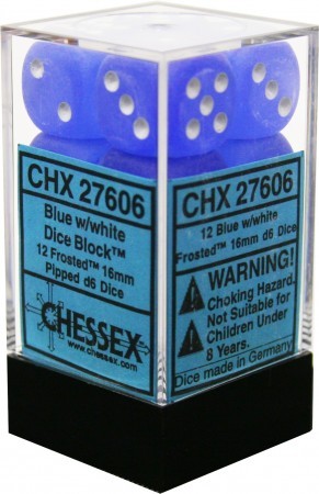 Dice - Chessex - D6 Set (12 ct.) - 16mm - Frosted - Blue/White
