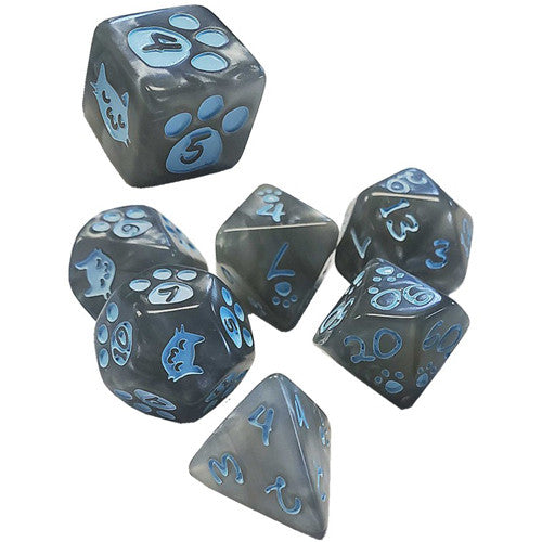 Dice - Steve Jackson Games - Polyhedral Set (7 ct.) - 16mm - Kitten - Gray