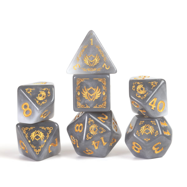 Dice - Sirius - Polyhedral RPG Set (7 ct.) - 16mm - Adventure Dice - Paladin White/Grey