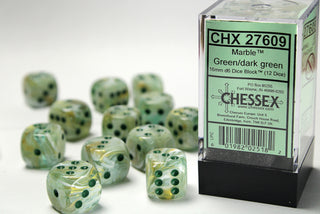 Dice - Chessex - D6 Set (12 ct.) - 16mm - Marble - Green/Dark Green