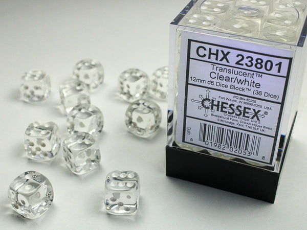 Dice - Chessex - D6 Set (36 ct.) - 12mm - Translucent - Clear/White