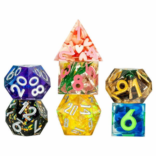 Dice - FanRoll - Polyhedral Set (7 ct.) - 16mm - Sharp Edge - Misfit Dice Mismatched Mystery Dice Set