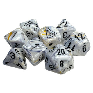 Dice - Chessex - Polyhedral Set (7 ct.) - 16mm - Marble Calcite/Black