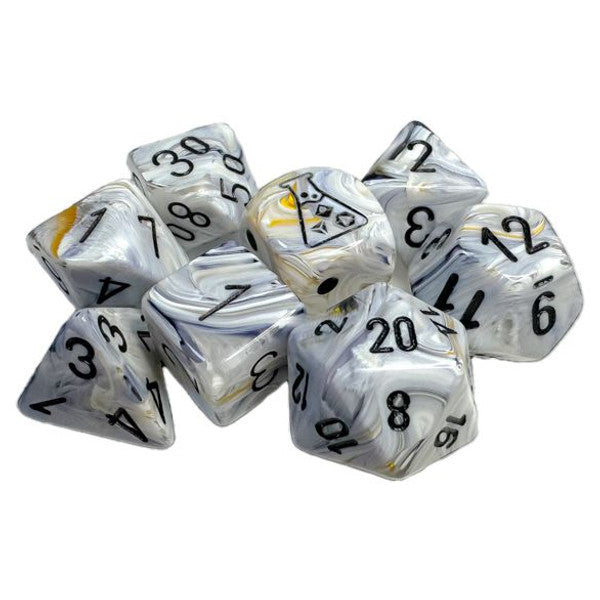Dice - Chessex - Polyhedral Set (7 ct.) - 16mm - Marble Calcite/Black