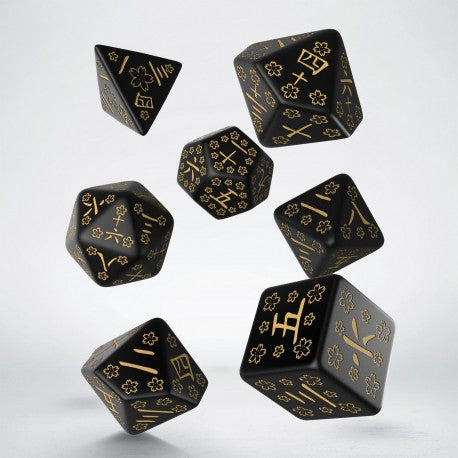 Dice - Q-Workshop - Polyhedral Set (7 ct.) - 16mm - Japanese Dice Set - Deep Night Firefly