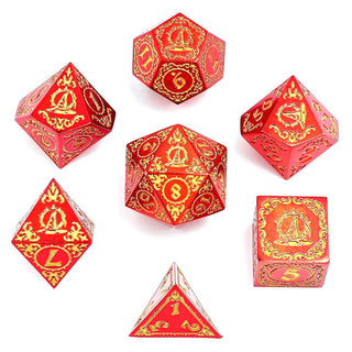 Dice - Hymgho - Polyhedral Set (7 ct.) - 16mm - Solid Metal - Red with Gold - Wizard