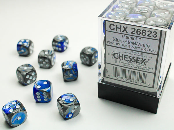 Dice - Chessex - D6 Set (36 ct.) - 12mm - Gemini - Blue Silver/White
