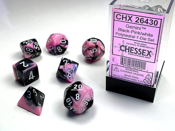 Dice - Chessex - Polyhedral Set (7 ct.) - 16mm - Gemini - Black Pink/White