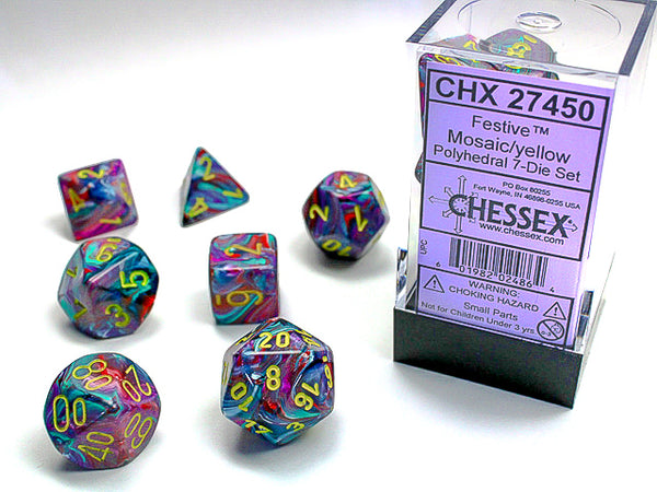 Dice - Chessex - Polyhedral Set (7 ct.) - 16mm - Festive - Mosaic Yellow