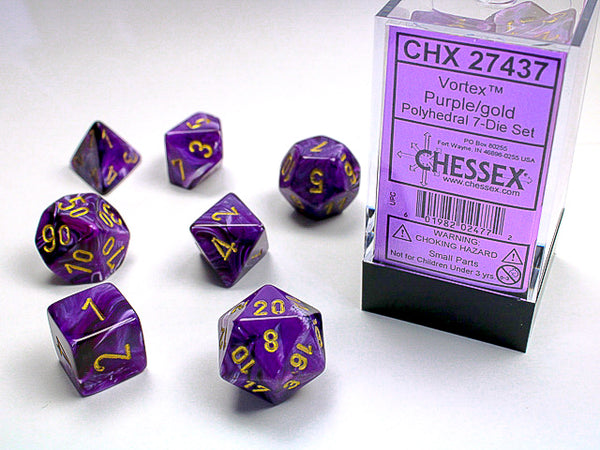 Dice - Chessex - Polyhedral Set (7 ct.) - 16mm - Vortex - Purple/Gold