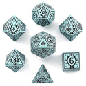 Dice - Hymgho - Polyhedral Set (7 ct.) - 16mm - Solid Metal - Cyan with Black - Druid
