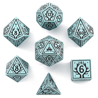 Dice - Hymgho - Polyhedral Set (7 ct.) - 16mm - Solid Metal - Cyan with Black - Druid