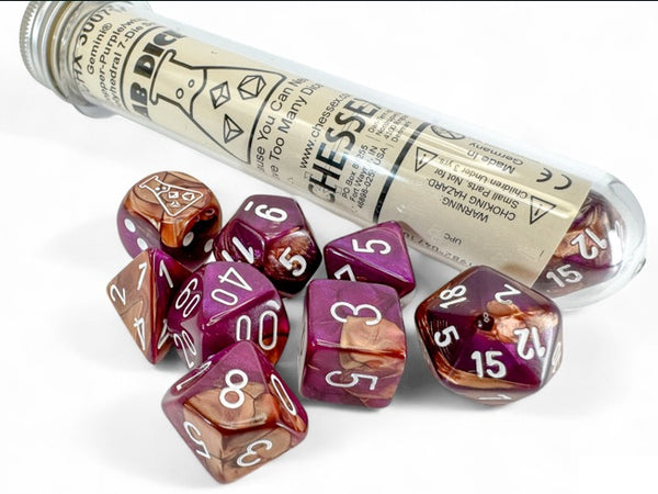 Dice - Chessex - Polyhedral Set (8 ct.) - 16mm - Gemini - Copper-Purple/White