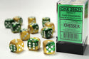Dice - Chessex - D6 Set (12 ct.) - 16mm - Gemini - Gold Green/White