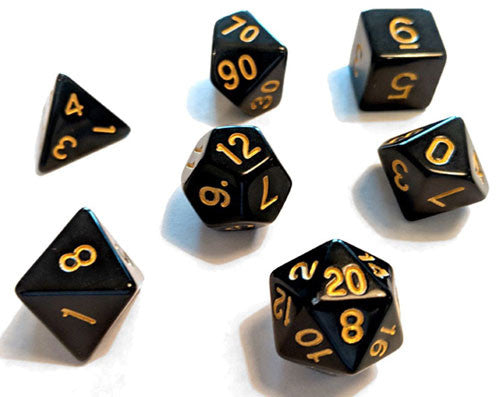 Dice - Sirius - Polyhedral RPG Set (8 ct.) - 16mm - Solid Black, Gold Ink