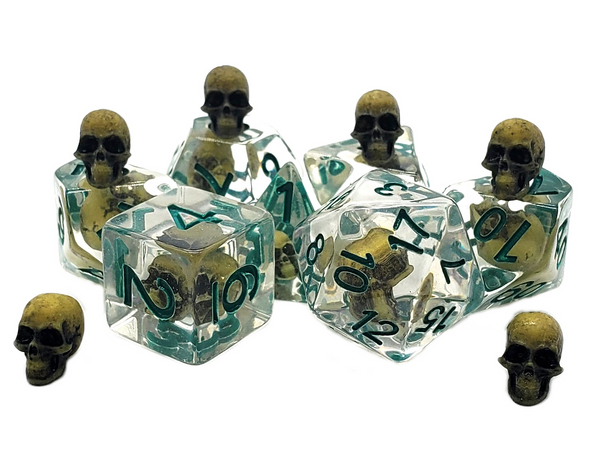 Dice - Old School - Polyhedral Set (7 ct.) - Infused - Skull Yellow w/ Teal
