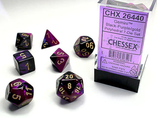 Dice - Chessex - Polyhedral Set (7 ct.) - 16mm - Gemini - Black Purple/Gold