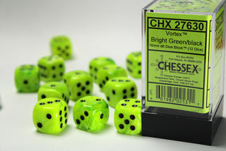 Dice - Chessex - D6 Set (12 ct.) - 16mm - Vortex - Bright Green/Black