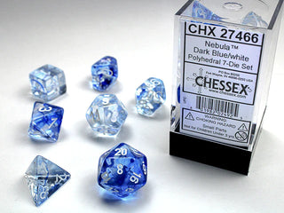 Dice - Chessex - Polyhedral Set (7 ct.) - 16mm - Nebula - Dark Blue/White