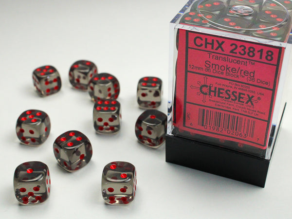 Dice - Chessex - D6 Set (36 ct.) - 12mm - Translucent - Smoke/Red