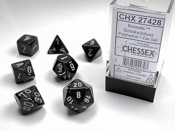 Dice - Chessex - Polyhedral Set (7 ct.) - 16mm - Borealis - Smoke/Silver
