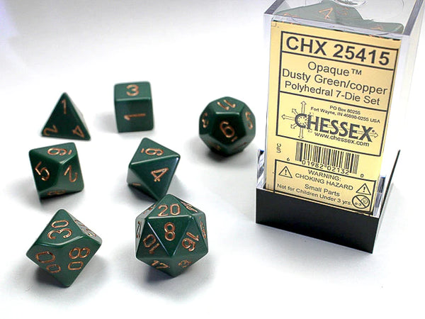 Dice - Chessex - Polyhedral Set (7 ct.) - 16mm - Opaque - Dusty Green/Copper