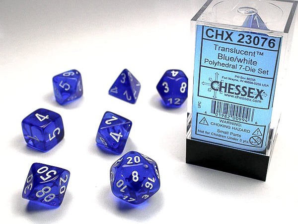 Dice - Chessex - Polyhedral Set (7 ct.) - 16mm - Translucent - Blue/White