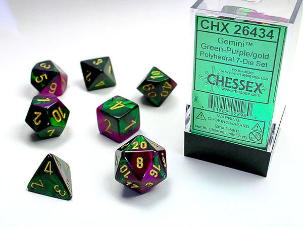 Dice - Chessex - Polyhedral Set (7 ct.) - 16mm - Gemini - Green Purple/Gold