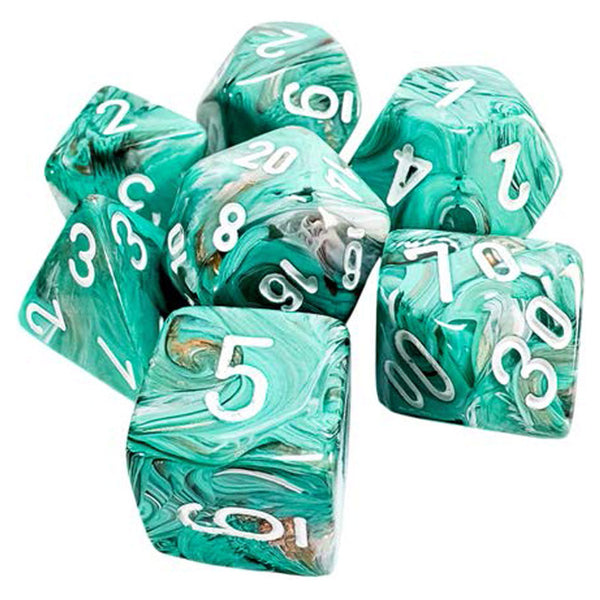 Dice - Chessex - Mega Hedrals Set (7 ct.) - Marble - Oxi-Copper/White
