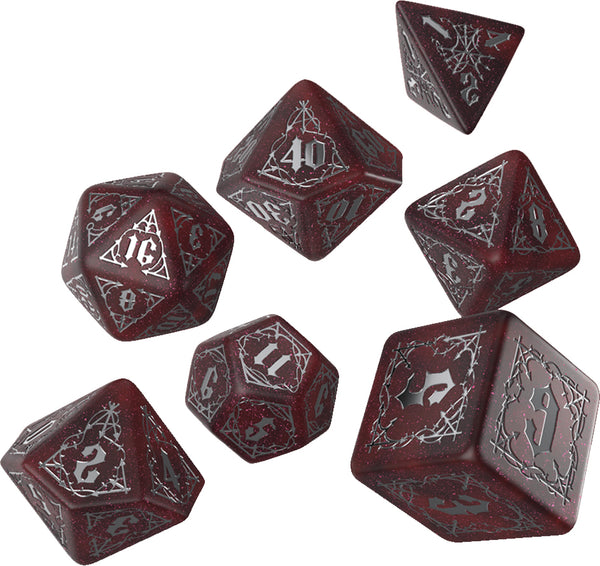 Dice - Q-Workshop - Polyhedral Set (7 ct.) - 16mm - Bloodsucker Shimmering Dice Set - Red & Silver