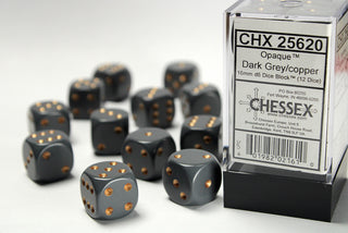 Dice - Chessex - D6 Set (12 ct.) - 16mm - Opaque - Dark Grey/Copper