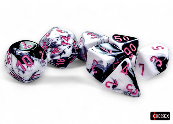 Dice - Chessex - Polyhedral Set (7 ct.) - 16mm - Gemini - Black-White/Pink