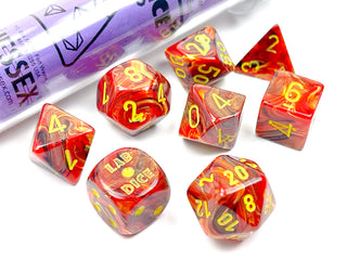 Dice - Chessex - Polyhedral Set (8 ct.) - 16mm - Lab Dice - Vortex - Underworld/Yellow