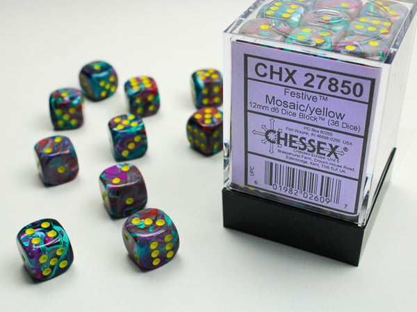 Dice - Chessex - D6 Set (36 ct.) - 12mm - Festive - Mosaic Yellow