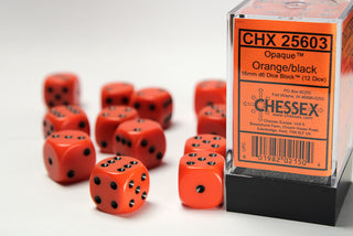 Dice - Chessex - D6 Set (12 ct.) - 16mm - Opaque - Orange/Black