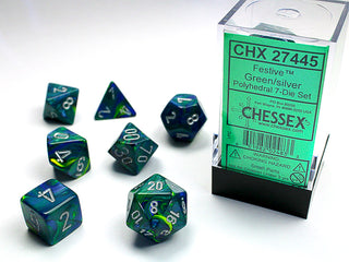 Dice - Chessex - Polyhedral Set (7 ct.) - 16mm - Festive - Green/Silver