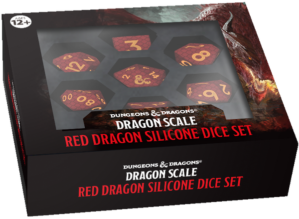 Dice - FanRoll - Polyhedral Set (7 ct.) - 16mm - Silicone - D&D Red Dragon Scales