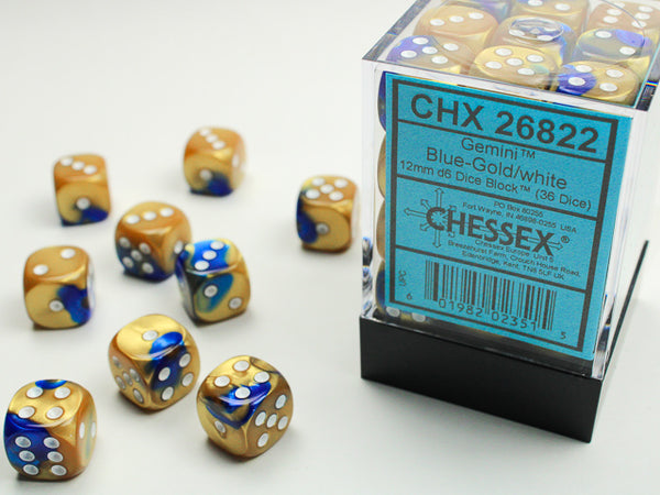 Dice - Chessex - D6 Set (36 ct.) - 12mm - Gemini - Blue Gold/White